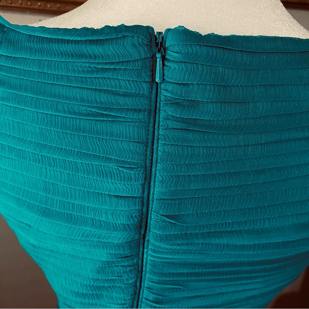 Tadashi Shoji Teal Silk Off Shoulder Cocktail Dress Sz 2 Pleated Bodycon Sheath - Picture 9 of 15